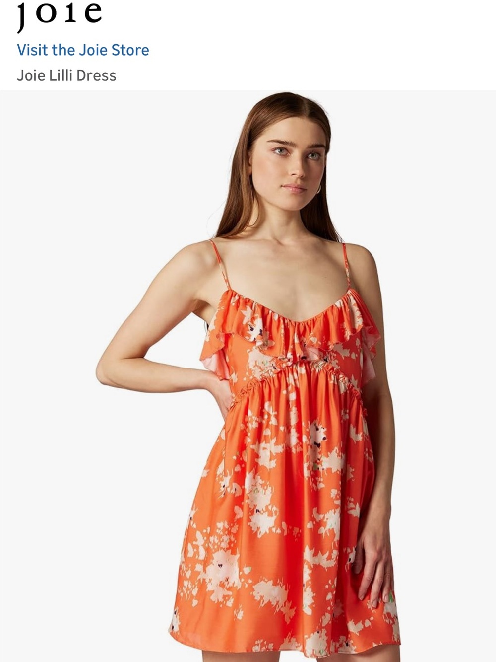 Joie Orange Floral Ruffle-Front Slip Dress